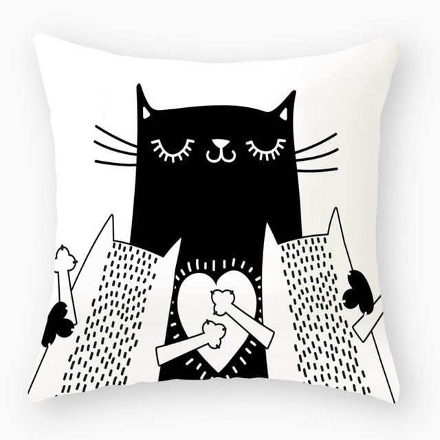Funny Cute Black Cat Lover Pillowcase Cushion Cover 45*45 Polyester Pillow