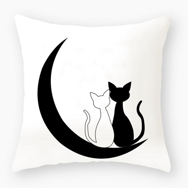 Funny Cute Black Cat Lover Pillowcase Cushion Cover 45*45 Polyester Pillow