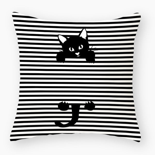 Funny Cute Black Cat Lover Pillowcase Cushion Cover 45*45 Polyester Pillow