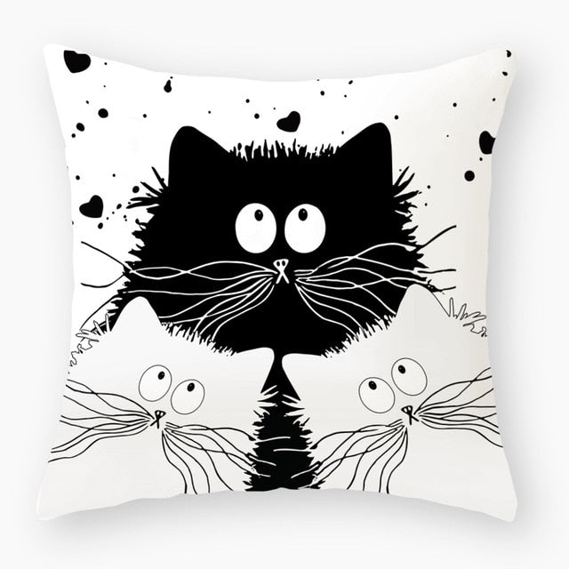 Funny Cute Black Cat Lover Pillowcase Cushion Cover 45*45 Polyester Pillow