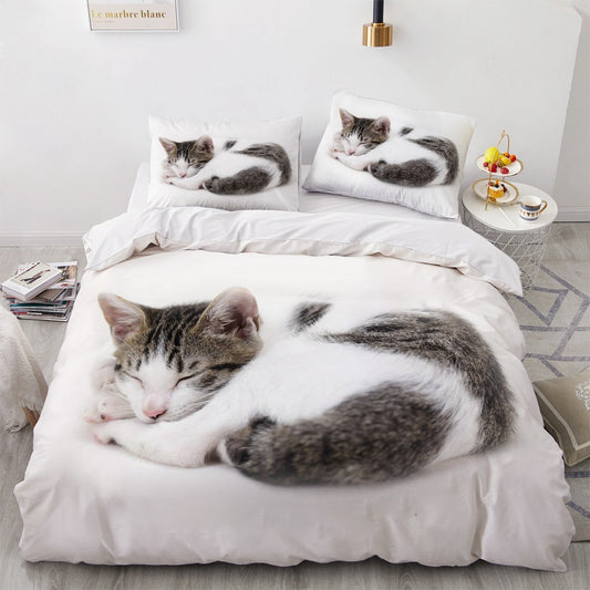 3D Bedding Sets White Duvet Quilt Cover And Comforter Bed Linen Pillowcase (King Queen 140*210 cm)