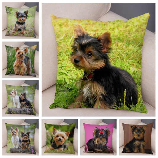 Cute Animal Cushion Cover MINI Yorkshire Dog Soft Plush Pillowcase Decor