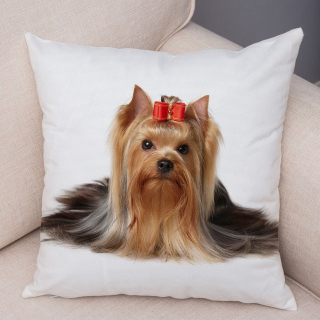Cute Animal Cushion Cover MINI Yorkshire Dog Soft Plush Pillowcase Decor