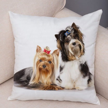 Cute Animal Cushion Cover MINI Yorkshire Dog Soft Plush Pillowcase Decor