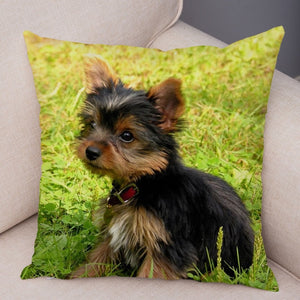 Cute Animal Cushion Cover MINI Yorkshire Dog Soft Plush Pillowcase Decor