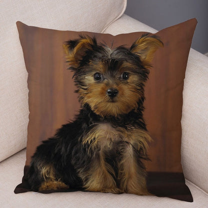Cute Animal Cushion Cover MINI Yorkshire Dog Soft Plush Pillowcase Decor
