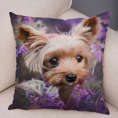 Cute Animal Cushion Cover MINI Yorkshire Dog Soft Plush Pillowcase Decor