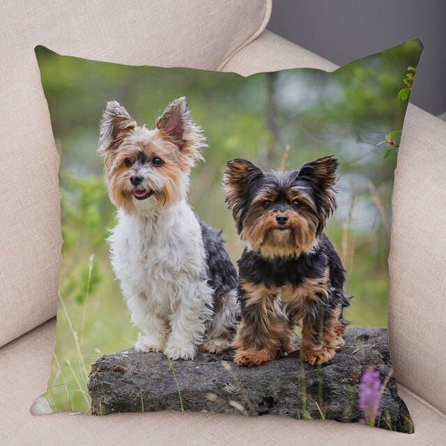 Cute Animal Cushion Cover MINI Yorkshire Dog Soft Plush Pillowcase Decor