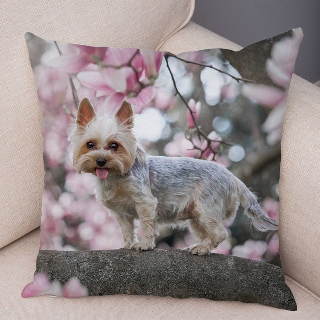 Cute Animal Cushion Cover MINI Yorkshire Dog Soft Plush Pillowcase Decor
