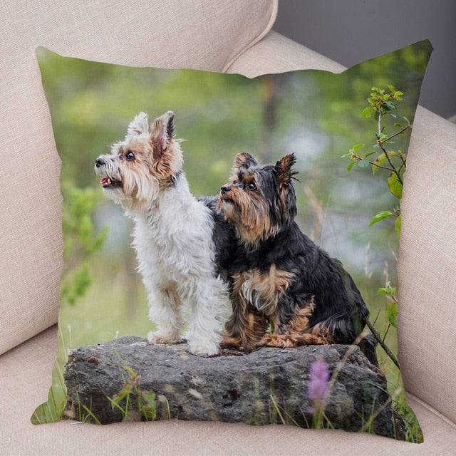 Cute Animal Cushion Cover MINI Yorkshire Dog Soft Plush Pillowcase Decor