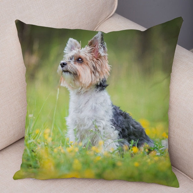 Cute Animal Cushion Cover MINI Yorkshire Dog Soft Plush Pillowcase Decor