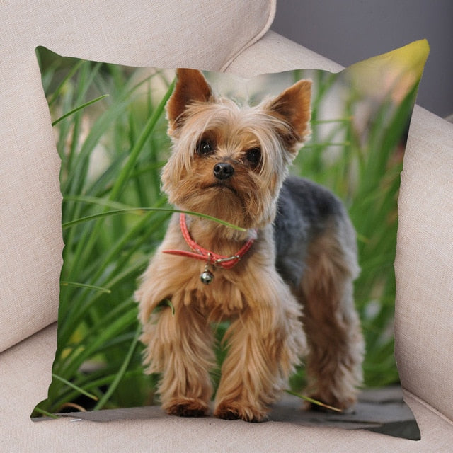 Cute Animal Cushion Cover MINI Yorkshire Dog Soft Plush Pillowcase Decor