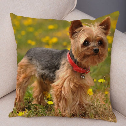 Cute Animal Cushion Cover MINI Yorkshire Dog Soft Plush Pillowcase Decor