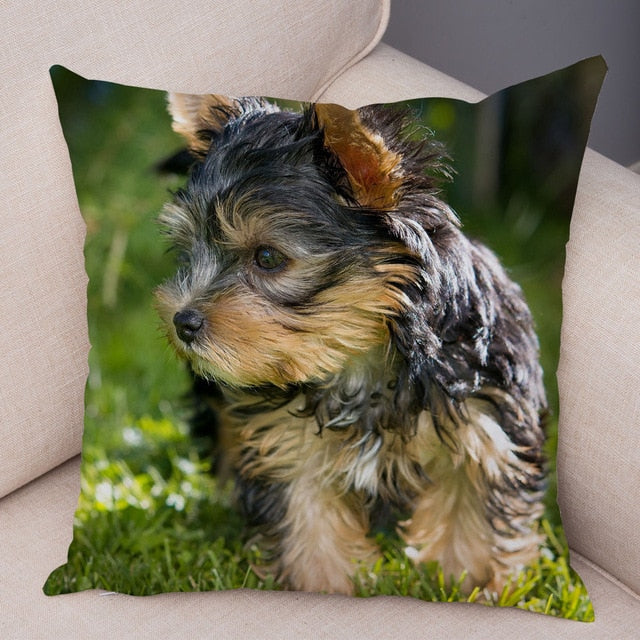 Cute Animal Cushion Cover MINI Yorkshire Dog Soft Plush Pillowcase Decor