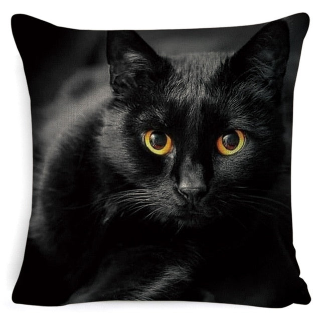 Black Cat Cushion Cover Cotton Linen Square Pillowcase Decorative Pillow