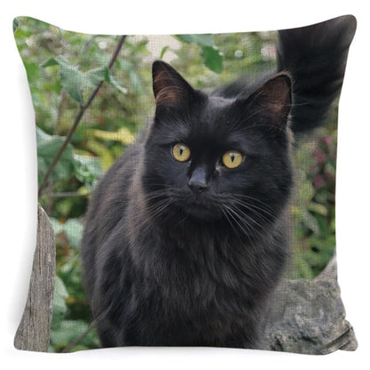 Black Cat Cushion Cover Cotton Linen Square Pillowcase Decorative Pillow