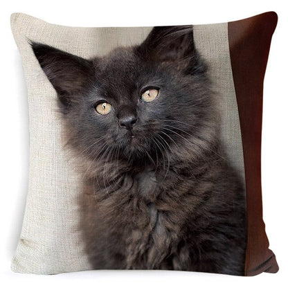 Black Cat Cushion Cover Cotton Linen Square Pillowcase Decorative Pillow