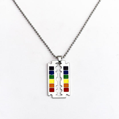 Fashion Rainbow Flag Pride Dog Tag Blade Pendant Love Necklaces Unisex