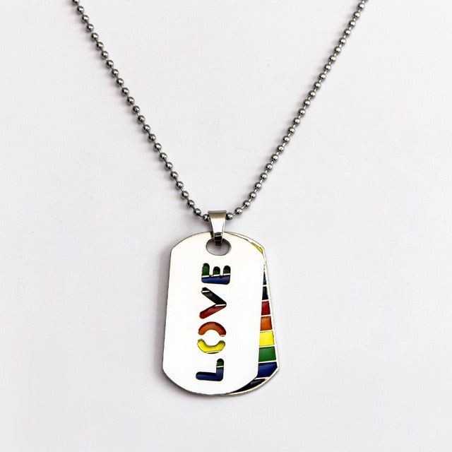 Fashion Rainbow Flag Pride Dog Tag Blade Pendant Love Necklaces Unisex