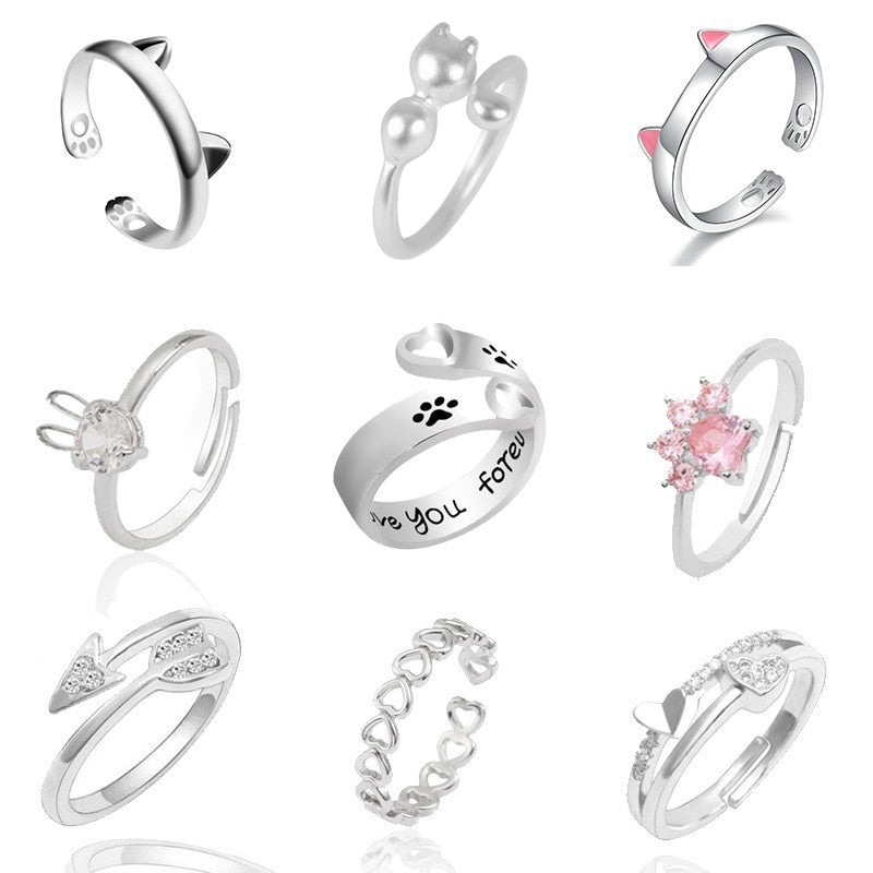Hot Selling Fashion Women's Ring Pet Dog Paw Cat Ears Angel Wings Bee Rabbit Heart Wedding Ring Animal Jewelry Gift 2020 New