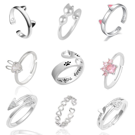 Hot Selling Fashion Women's Ring Pet Dog Paw Cat Ears Angel Wings Bee Rabbit Heart Wedding Ring Animal Jewelry Gift 2020 New
