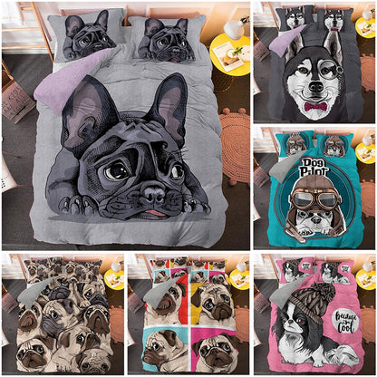Cartoon Pug Duvet Cover Set Cute Dog 3D Bedding  2/3 Pcs (Single, Twin, Queen, King) Luxury