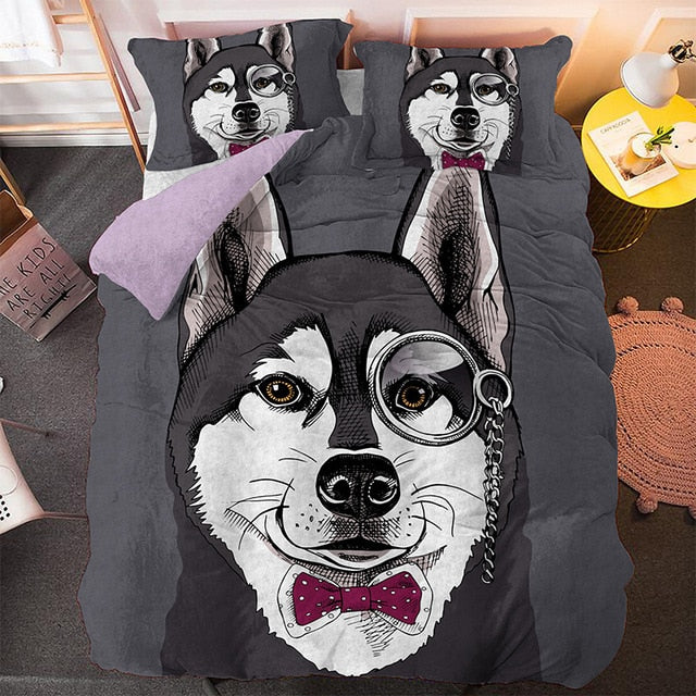 Cartoon Pug Duvet Cover Set Cute Dog 3D Bedding  2/3 Pcs (Single, Twin, Queen, King) Luxury