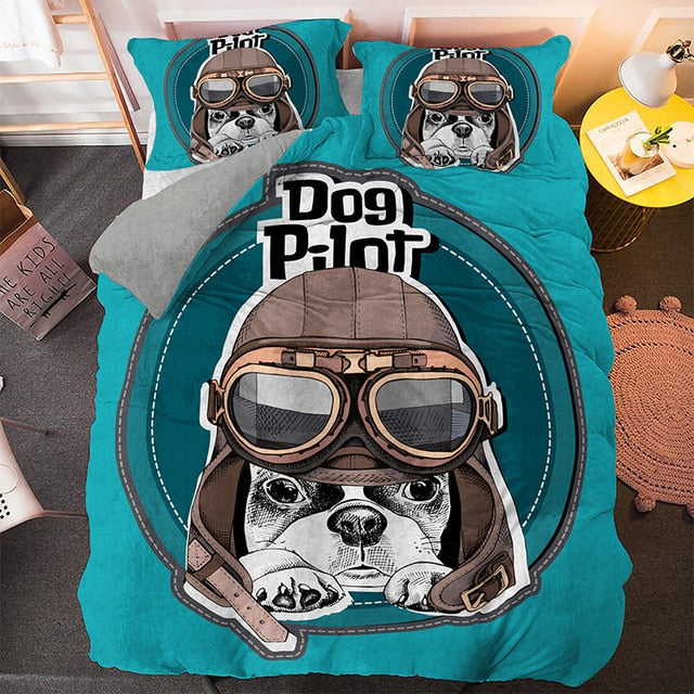 Cartoon Pug Duvet Cover Set Cute Dog 3D Bedding  2/3 Pcs (Single, Twin, Queen, King) Luxury