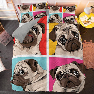 Cartoon Pug Duvet Cover Set Cute Dog 3D Bedding  2/3 Pcs (Single, Twin, Queen, King) Luxury