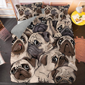 Cartoon Pug Duvet Cover Set Cute Dog 3D Bedding  2/3 Pcs (Single, Twin, Queen, King) Luxury