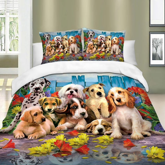 Dogs Printed Duvet Cover (Queen, Super King) Animal Bedding Set with Pillowcases