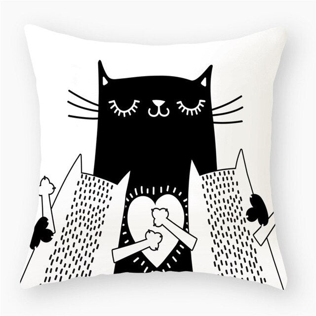 Black & White Cat Sofa Decorative Cushion Cover Pillow Pillowcase (Polyester) Home Decor