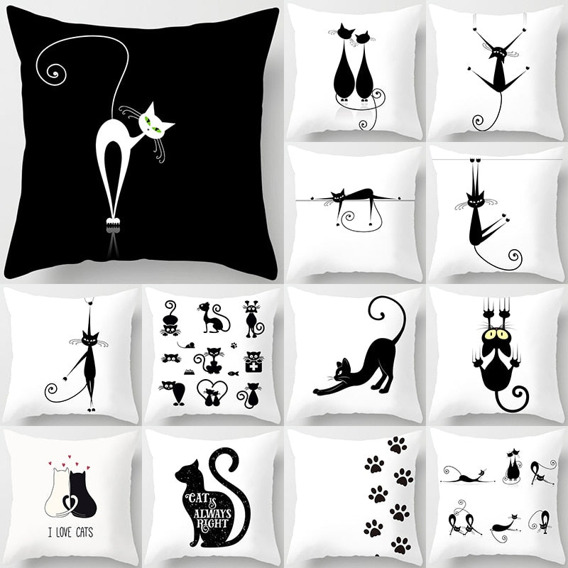 Black Cat Animal Pattern Decorative Cushions Pillowcase Polyester Cushion Cover Throw Pillow Sofa Decoratio