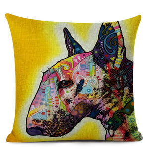 Decorative Bull Terrier Cushion Cover Cute Dog Printed Linen Pillows 45x45cm (Home Decor)