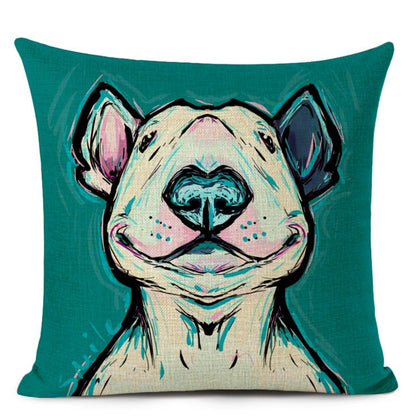 Decorative Bull Terrier Cushion Cover Cute Dog Printed Linen Pillows 45x45cm (Home Decor)