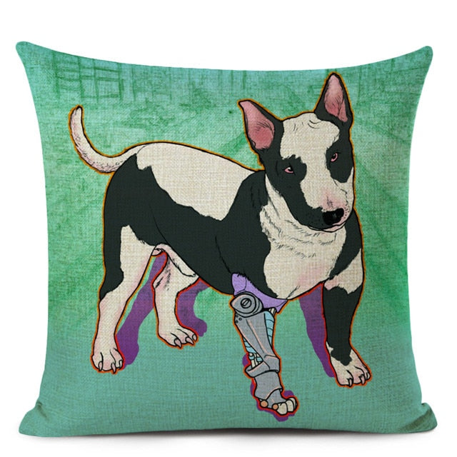 Decorative Bull Terrier Cushion Cover Cute Dog Printed Linen Pillows 45x45cm (Home Decor)
