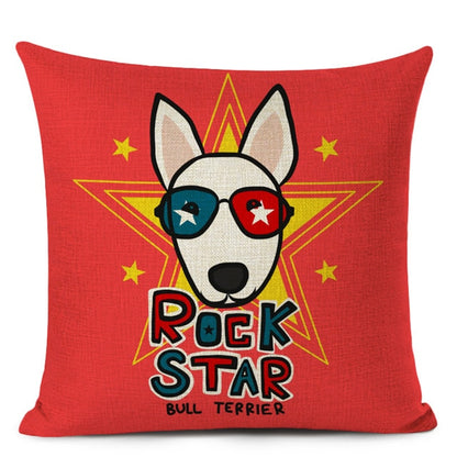 Decorative Bull Terrier Cushion Cover Cute Dog Printed Linen Pillows 45x45cm (Home Decor)