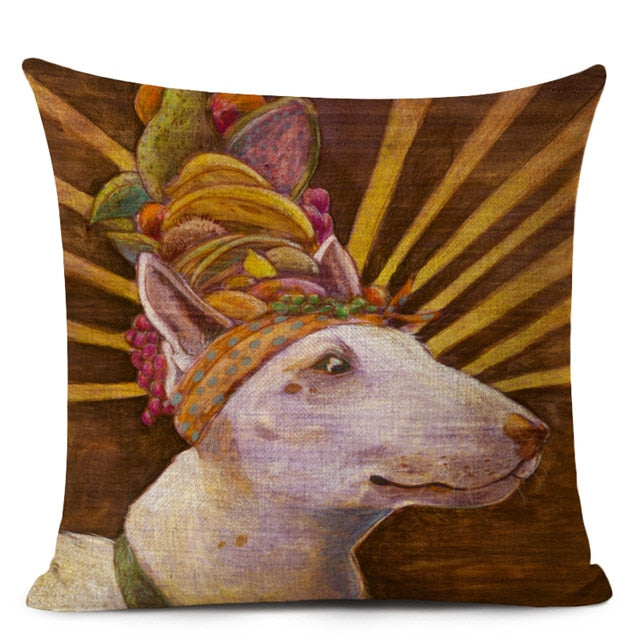 Decorative Bull Terrier Cushion Cover Cute Dog Printed Linen Pillows 45x45cm (Home Decor)