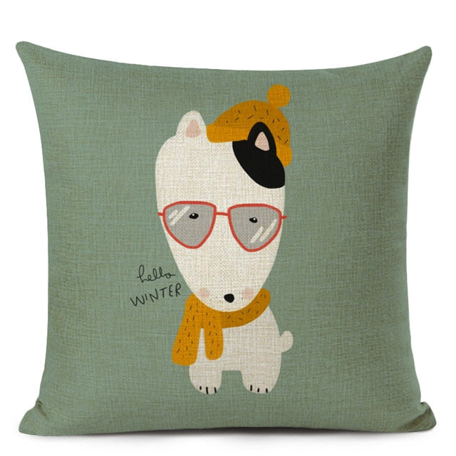 Decorative Bull Terrier Cushion Cover Cute Dog Printed Linen Pillows 45x45cm (Home Decor)