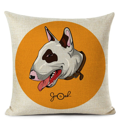 Decorative Bull Terrier Cushion Cover Cute Dog Printed Linen Pillows 45x45cm (Home Decor)