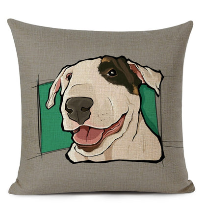 Decorative Bull Terrier Cushion Cover Cute Dog Printed Linen Pillows 45x45cm (Home Decor)