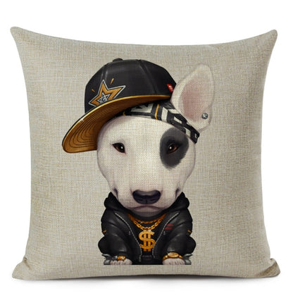 Decorative Bull Terrier Cushion Cover Cute Dog Printed Linen Pillows 45x45cm (Home Decor)