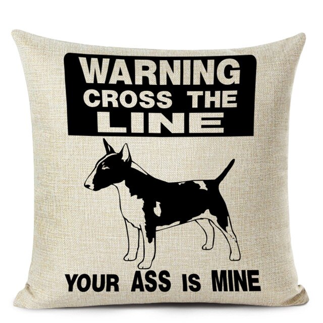 Decorative Bull Terrier Cushion Cover Cute Dog Printed Linen Pillows 45x45cm (Home Decor)