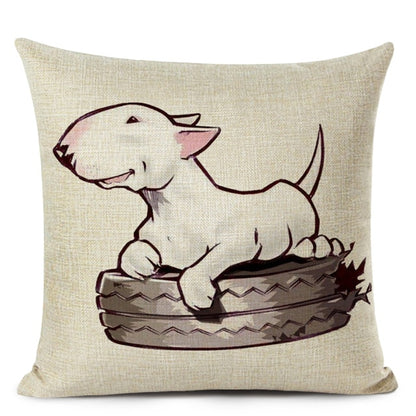 Decorative Bull Terrier Cushion Cover Cute Dog Printed Linen Pillows 45x45cm (Home Decor)