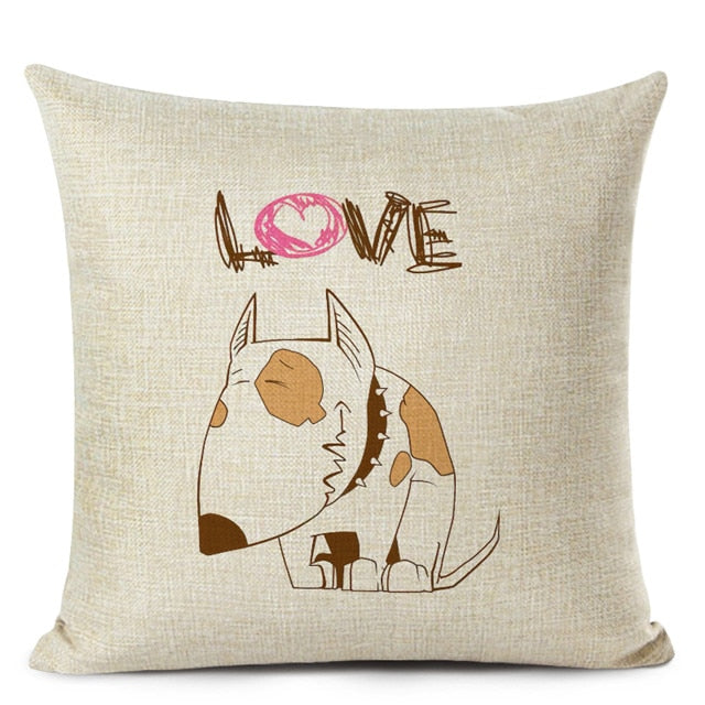 Decorative Bull Terrier Cushion Cover Cute Dog Printed Linen Pillows 45x45cm (Home Decor)