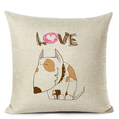 Decorative Bull Terrier Cushion Cover Cute Dog Printed Linen Pillows 45x45cm (Home Decor)