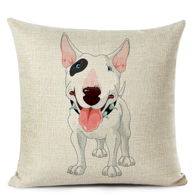 Decorative Bull Terrier Cushion Cover Cute Dog Printed Linen Pillows 45x45cm (Home Decor)