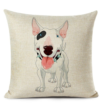 Decorative Bull Terrier Cushion Cover Cute Dog Printed Linen Pillows 45x45cm (Home Decor)
