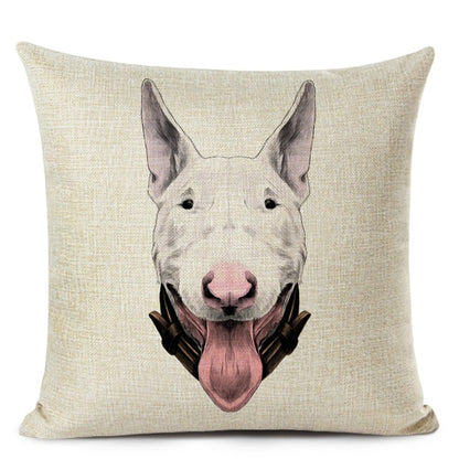 Decorative Bull Terrier Cushion Cover Cute Dog Printed Linen Pillows 45x45cm (Home Decor)