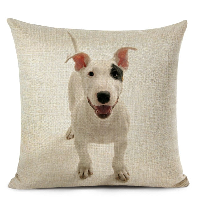 Decorative Bull Terrier Cushion Cover Cute Dog Printed Linen Pillows 45x45cm (Home Decor)